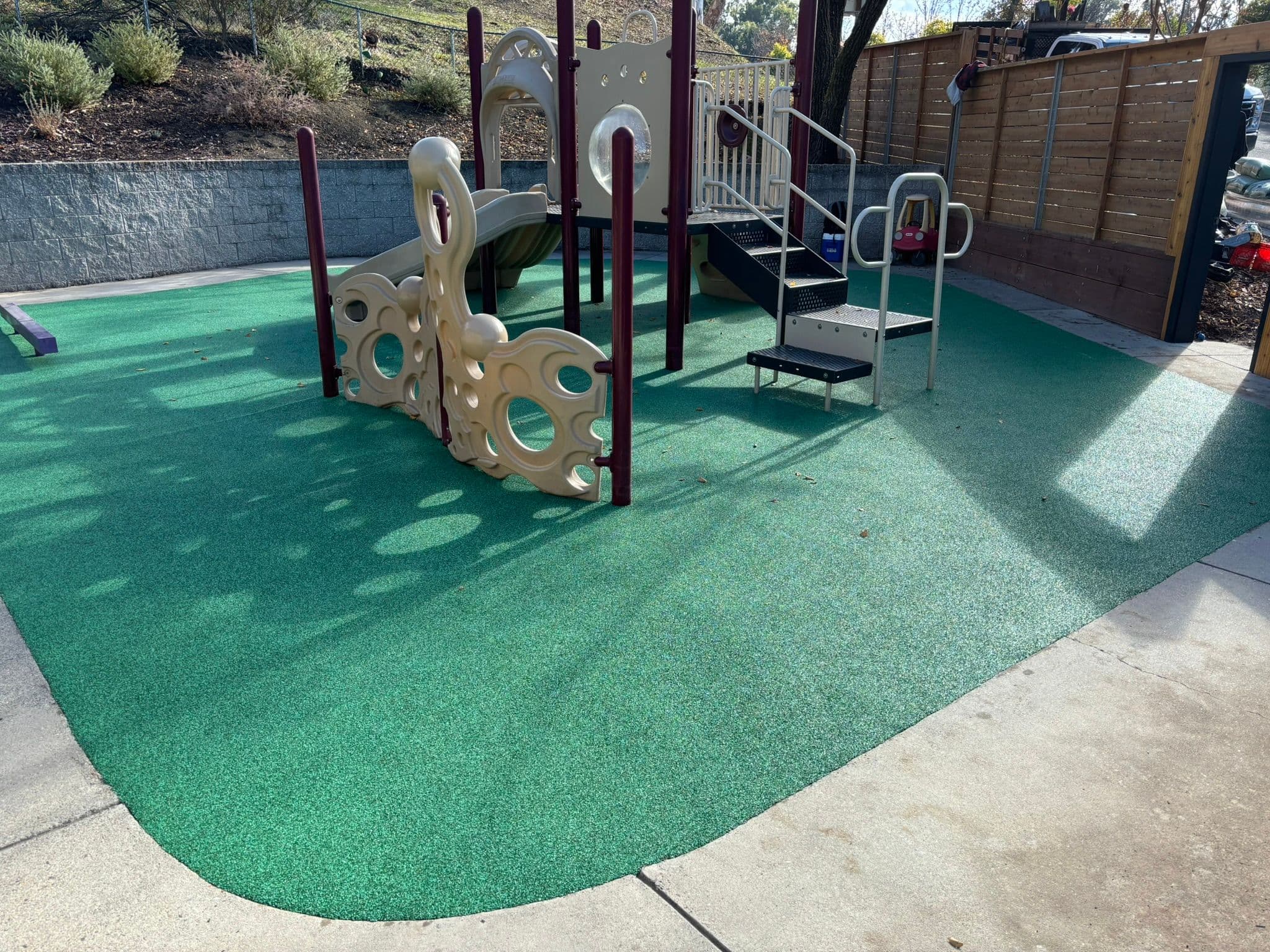 School playground with green rubber surfacing